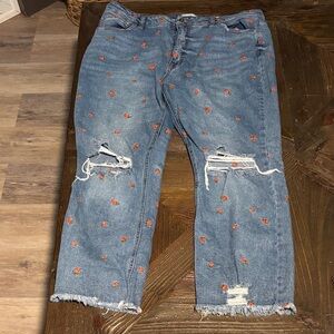 True Craft Blue Distressed Jeans with Orange Embroidery